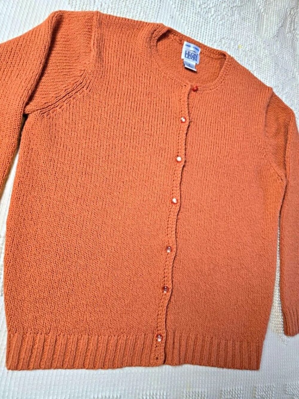Leon Levin Women’s Orange Wool Knit Button-Front Cardigan M